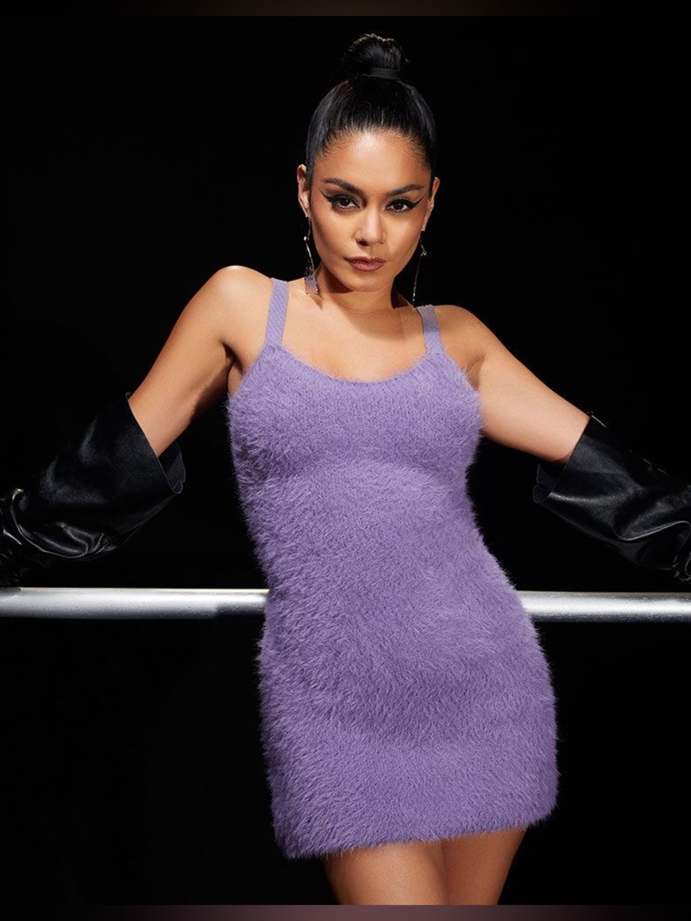 Fabletics Purple Fuzzy 90s Style Mini Dress Sleeveless Bodycon XL NWT